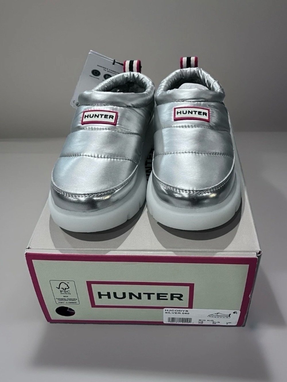 Hunter Kids Codys Silver Metallic Slip On Shoes Big Kid US 4 EU 36 NWT